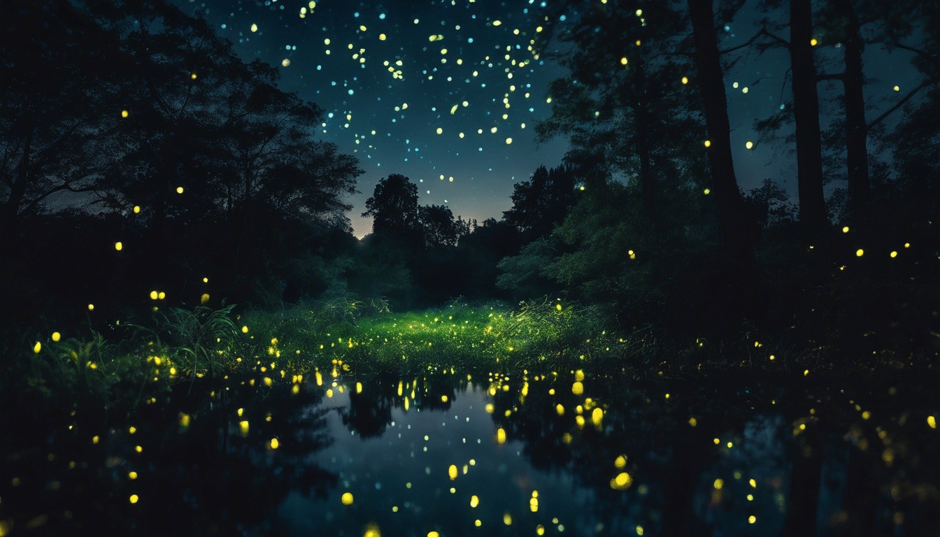 utforska den förtrollande världen av bakgårdsbioluminescens med eldflugemagi, lysande upp natten med naturligt underverk och fascinerande skönhet.